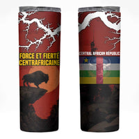 Central African Republic Skinny Tumbler with Red Black Nature Design and Buffalo Pattern - Wonder Print Shop