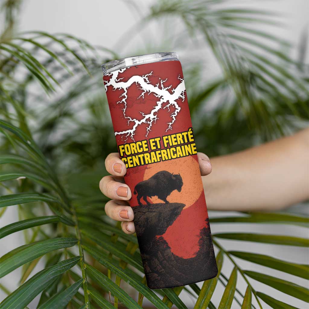 Central African Republic Skinny Tumbler with Red Black Nature Design and Buffalo Pattern - Wonder Print Shop