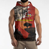 Central African Republic Sleeveless Hoodie with Red Black Nature Design and Buffalo Pattern - Wonder Print Shop
