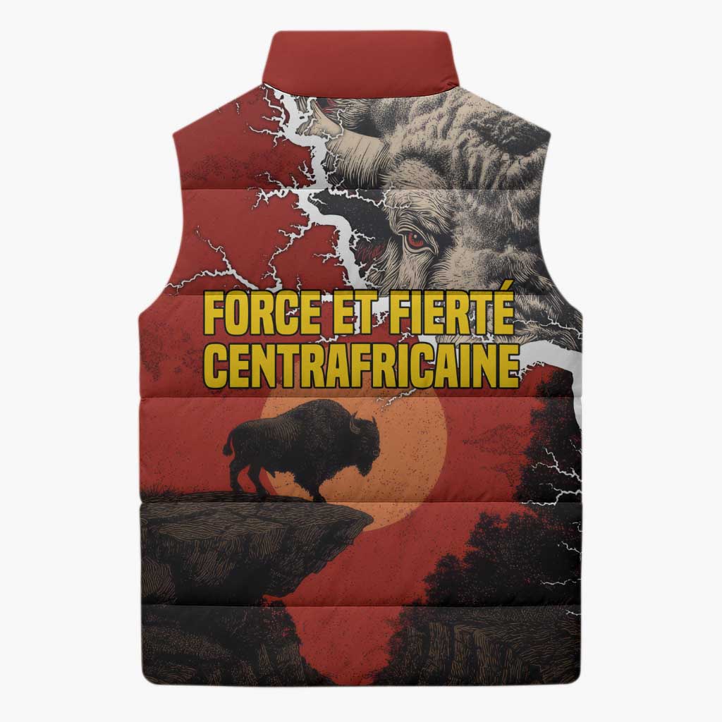 Central African Republic Sleeveless Puffer Jacket with Red Black Nature Design and Buffalo Pattern - Wonder Print Shop