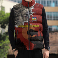 Central African Republic Sleeveless Puffer Jacket with Red Black Nature Design and Buffalo Pattern - Wonder Print Shop