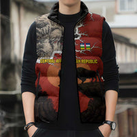 Central African Republic Sleeveless Puffer Jacket with Red Black Nature Design and Buffalo Pattern - Wonder Print Shop