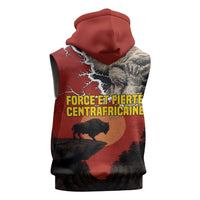 Central African Republic Sleeveless Zip Hoodie with Red Black Nature Design and Buffalo Pattern - Wonder Print Shop