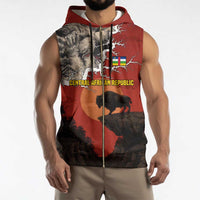 Central African Republic Sleeveless Zip Hoodie with Red Black Nature Design and Buffalo Pattern - Wonder Print Shop