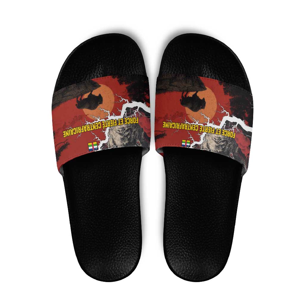 Central African Republic Slide Sandals with Red Black Nature Design and Buffalo Pattern - Wonder Print Shop