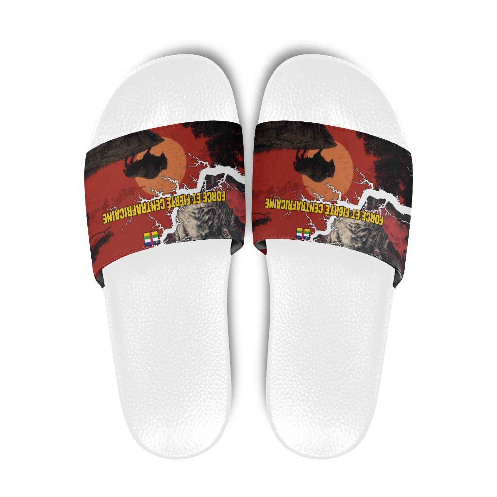 Central African Republic Slide Sandals with Red Black Nature Design and Buffalo Pattern - Wonder Print Shop