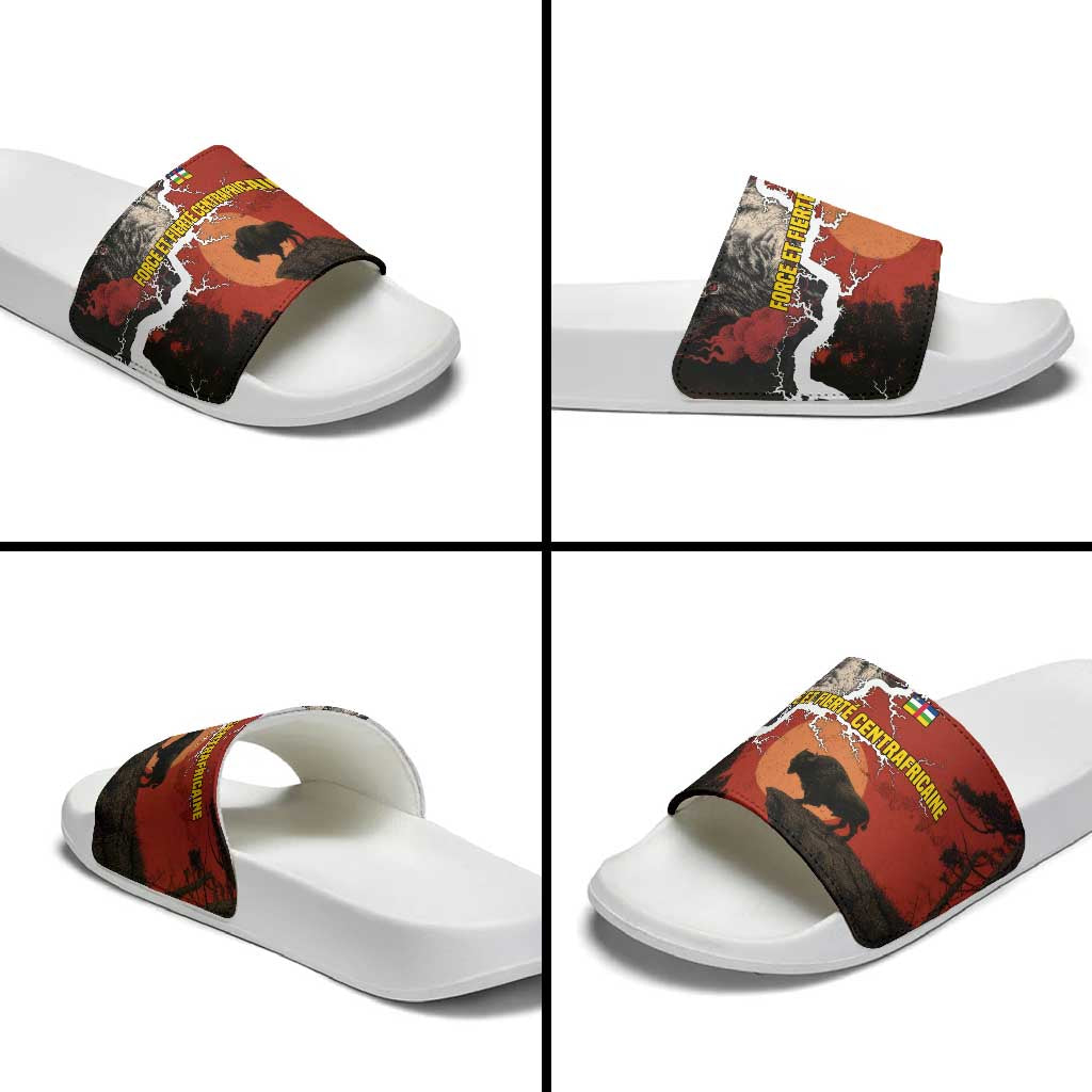 Central African Republic Slide Sandals with Red Black Nature Design and Buffalo Pattern - Wonder Print Shop