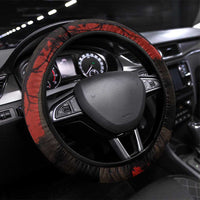 Central African Republic Steering Wheel Cover with Red Black Nature Design and Buffalo Pattern - Wonder Print Shop