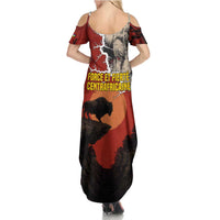 Central African Republic Summer Maxi Dress with Red Black Nature Design and Buffalo Pattern - Wonder Print Shop