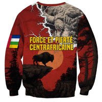 Central African Republic Sweatshirt with Red Black Nature Design and Buffalo Pattern - Wonder Print Shop