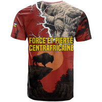 Central African Republic T Shirt with Red Black Nature Design and Buffalo Pattern - Wonder Print Shop