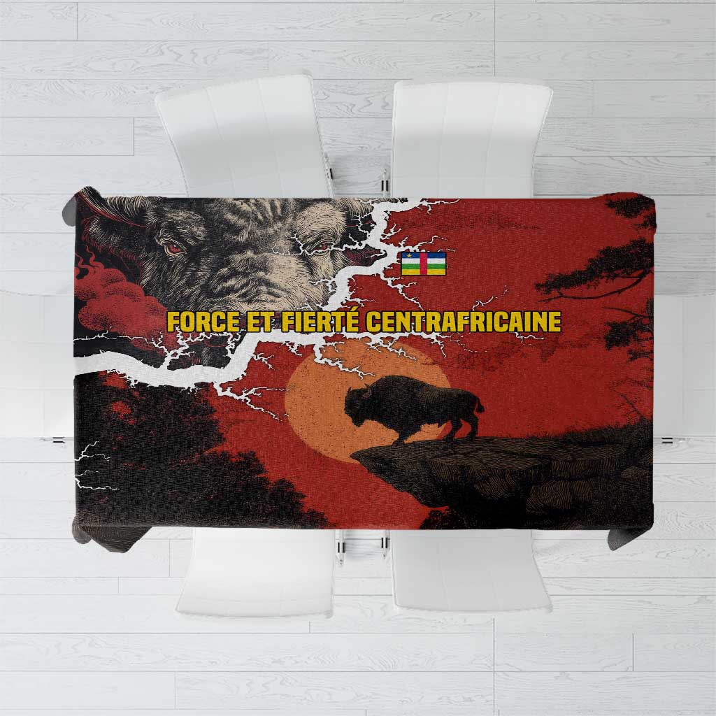 Central African Republic Tablecloth with Red Black Nature Design and Buffalo Pattern - Wonder Print Shop