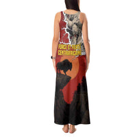 Central African Republic Tank Maxi Dress with Red Black Nature Design and Buffalo Pattern - Wonder Print Shop