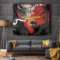 Central African Republic Tapestry with Red Black Nature Design and Buffalo Pattern - Wonder Print Shop