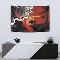 Central African Republic Tapestry with Red Black Nature Design and Buffalo Pattern - Wonder Print Shop