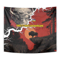 Central African Republic Tapestry with Red Black Nature Design and Buffalo Pattern - Wonder Print Shop