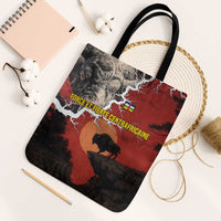 Central African Republic Tote Bag with Red Black Nature Design and Buffalo Pattern - Wonder Print Shop