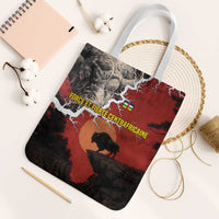 Central African Republic Tote Bag with Red Black Nature Design and Buffalo Pattern - Wonder Print Shop