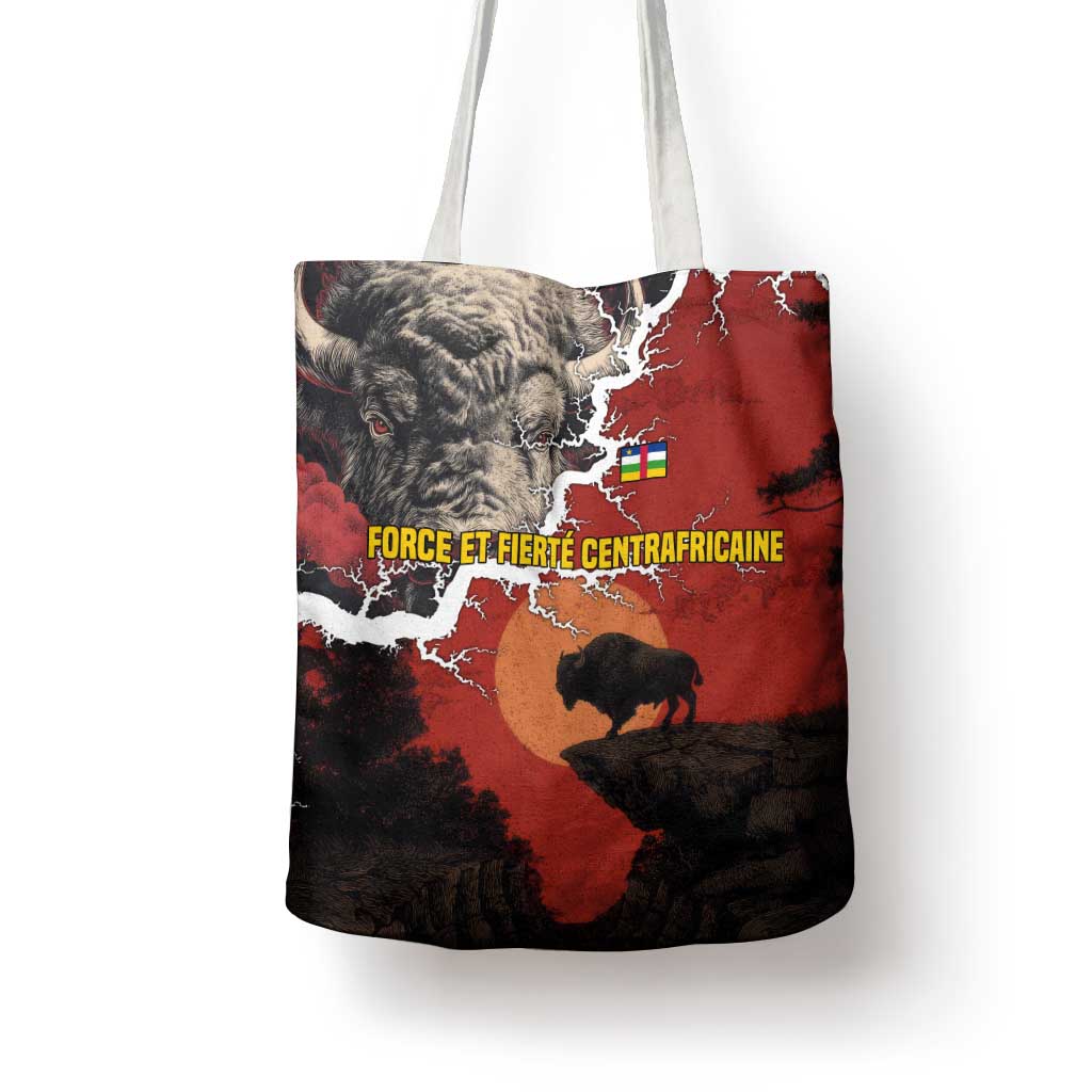 Central African Republic Tote Bag with Red Black Nature Design and Buffalo Pattern - Wonder Print Shop