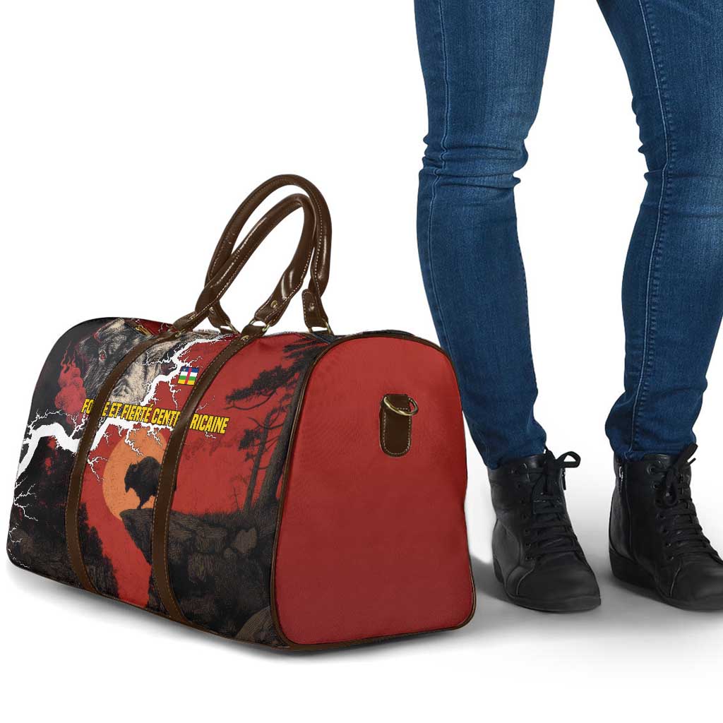 Central African Republic Travel Bag with Red Black Nature Design and Buffalo Pattern - Wonder Print Shop
