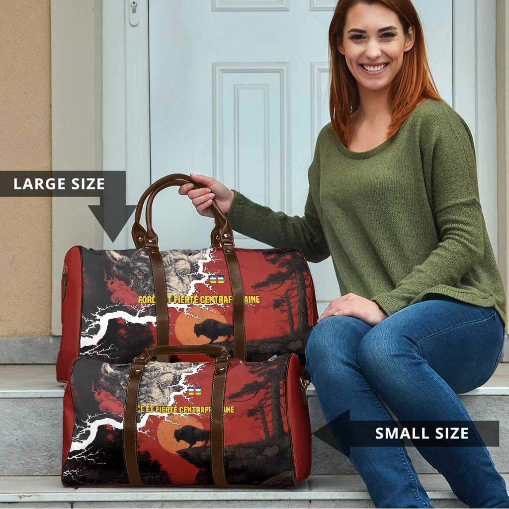 Central African Republic Travel Bag with Red Black Nature Design and Buffalo Pattern - Wonder Print Shop