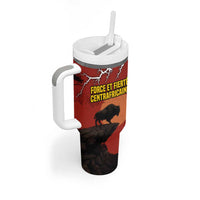 Central African Republic Tumbler With Handle with Red Black Nature Design and Buffalo Pattern - Wonder Print Shop