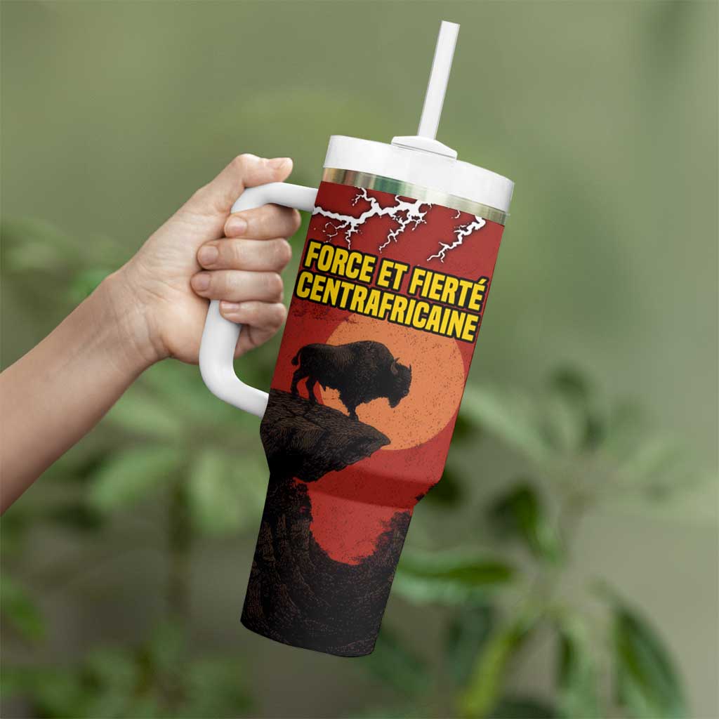 Central African Republic Tumbler With Handle with Red Black Nature Design and Buffalo Pattern - Wonder Print Shop