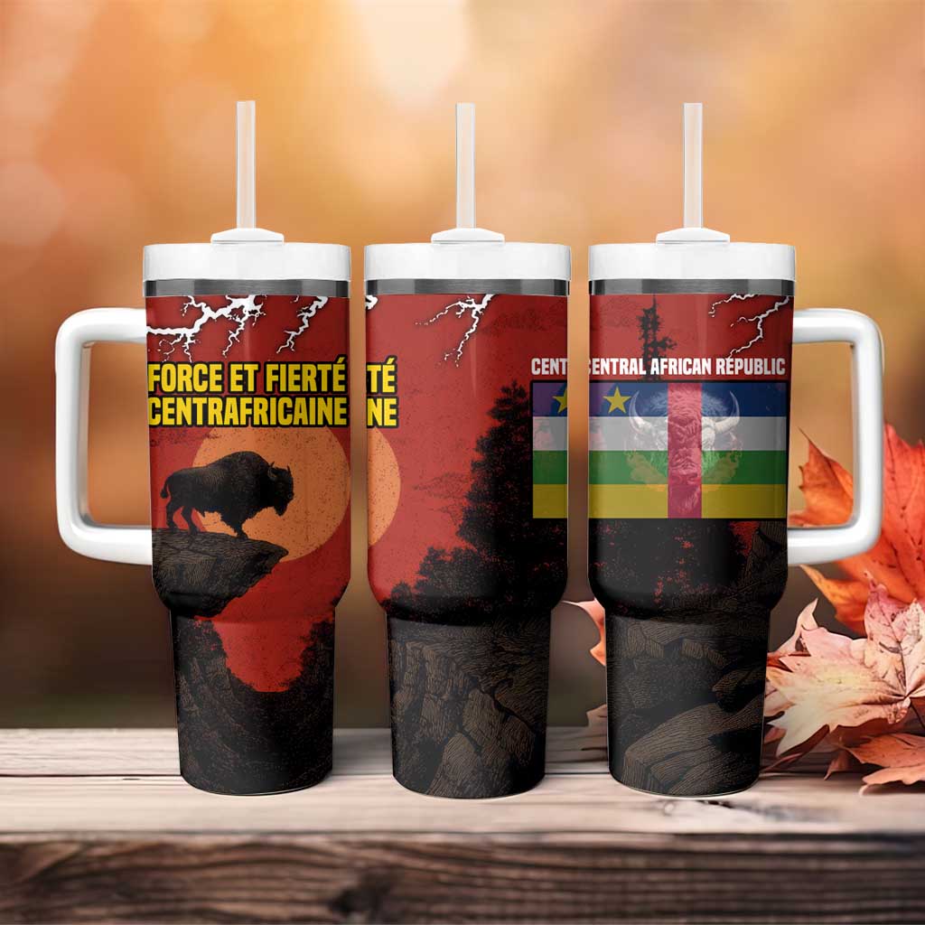 Central African Republic Tumbler With Handle with Red Black Nature Design and Buffalo Pattern - Wonder Print Shop