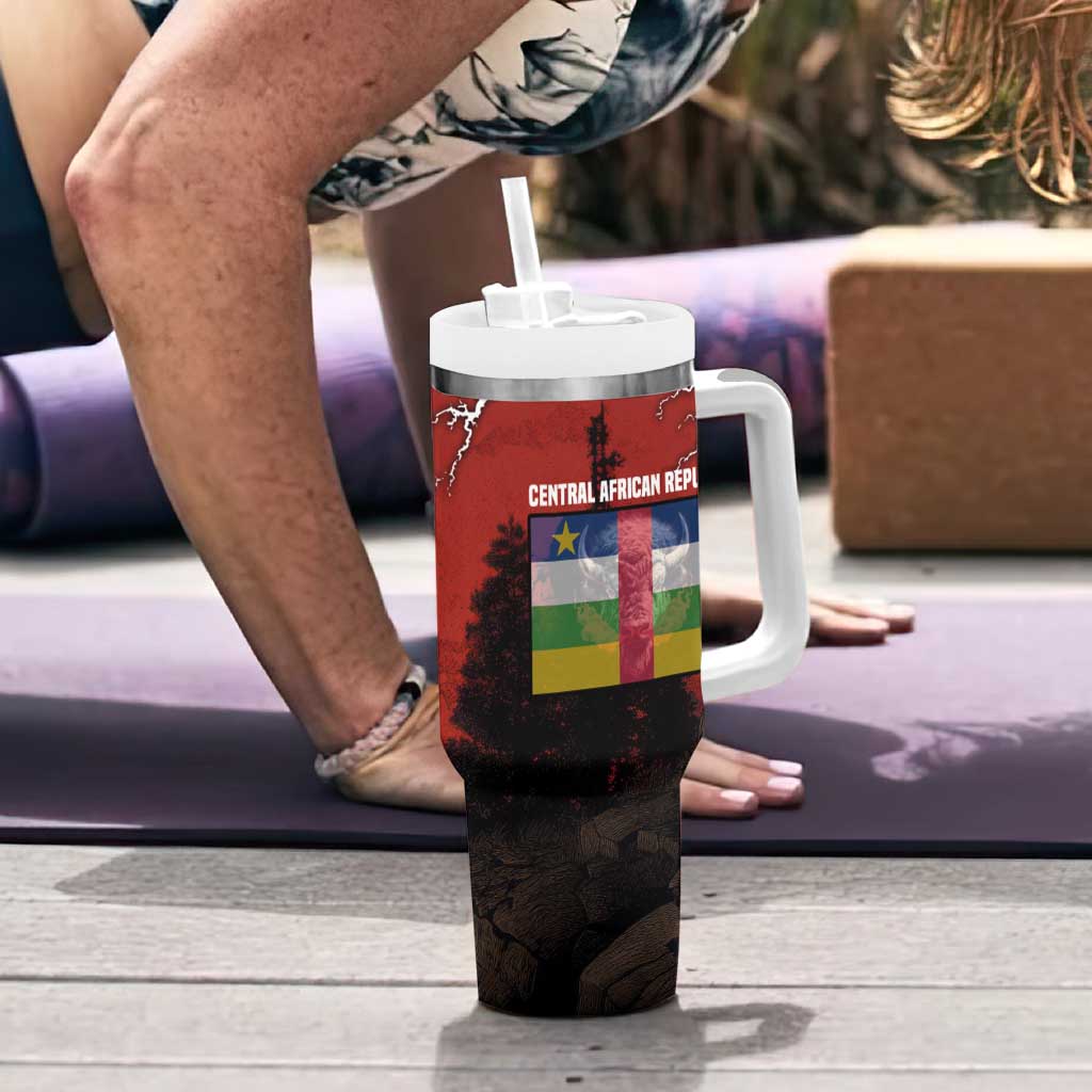 Central African Republic Tumbler With Handle with Red Black Nature Design and Buffalo Pattern - Wonder Print Shop