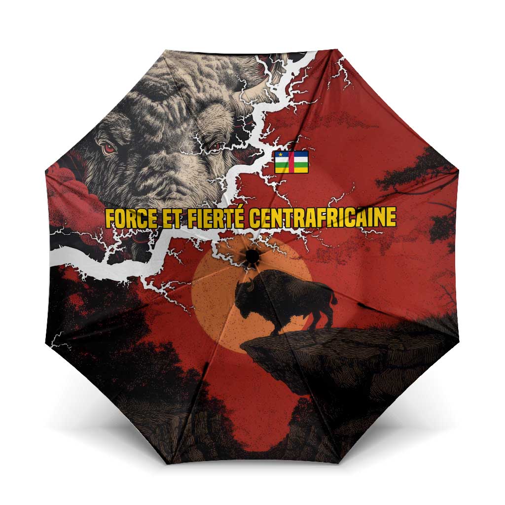 Central African Republic Umbrella with Red Black Nature Design and Buffalo Pattern - Wonder Print Shop