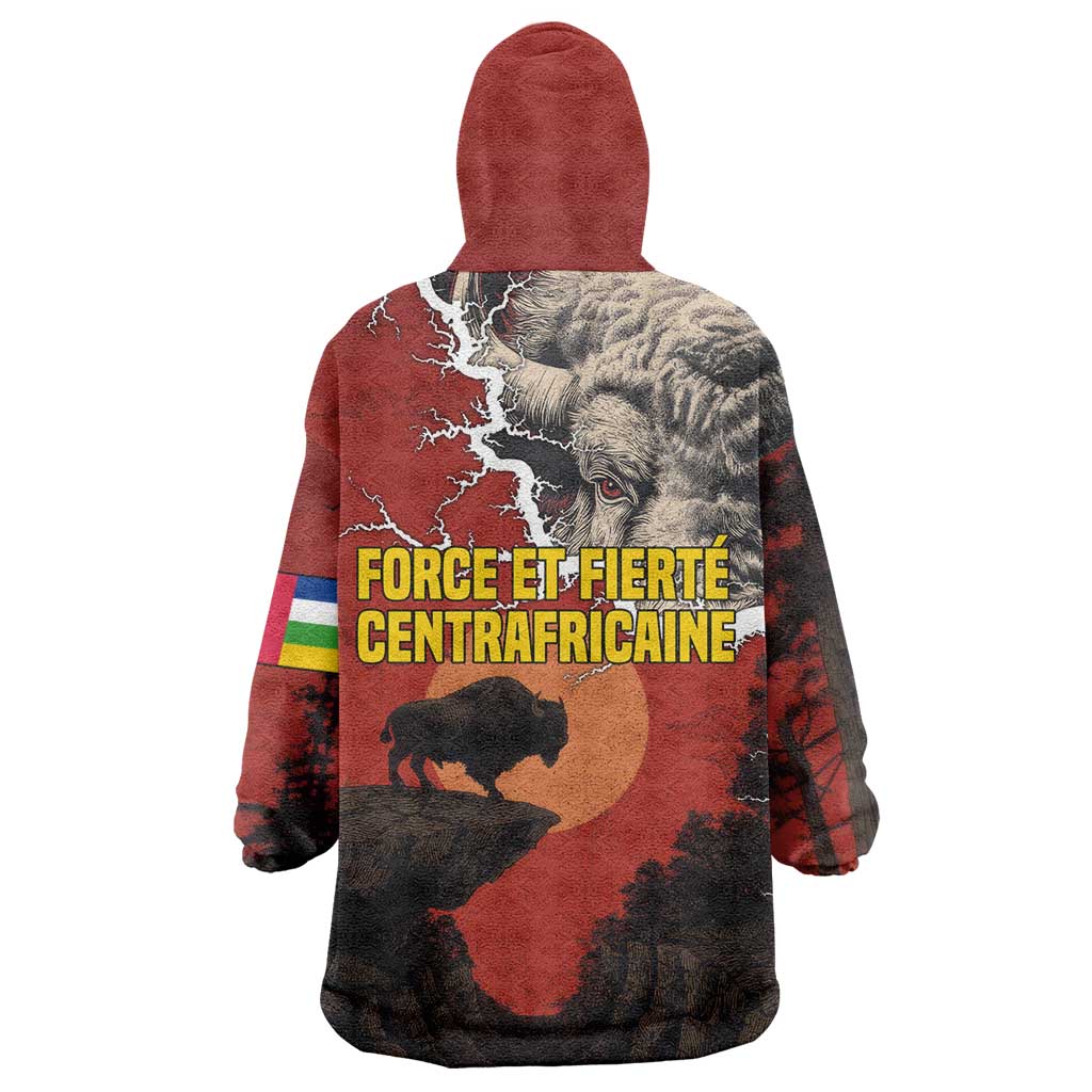 Central African Republic Wearable Blanket Hoodie with Red Black Nature Design and Buffalo Pattern - Wonder Print Shop
