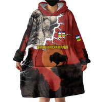 Central African Republic Wearable Blanket Hoodie with Red Black Nature Design and Buffalo Pattern - Wonder Print Shop