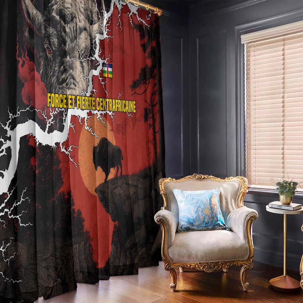 Central African Republic Window Curtain with Red Black Nature Design and Buffalo Pattern - Wonder Print Shop