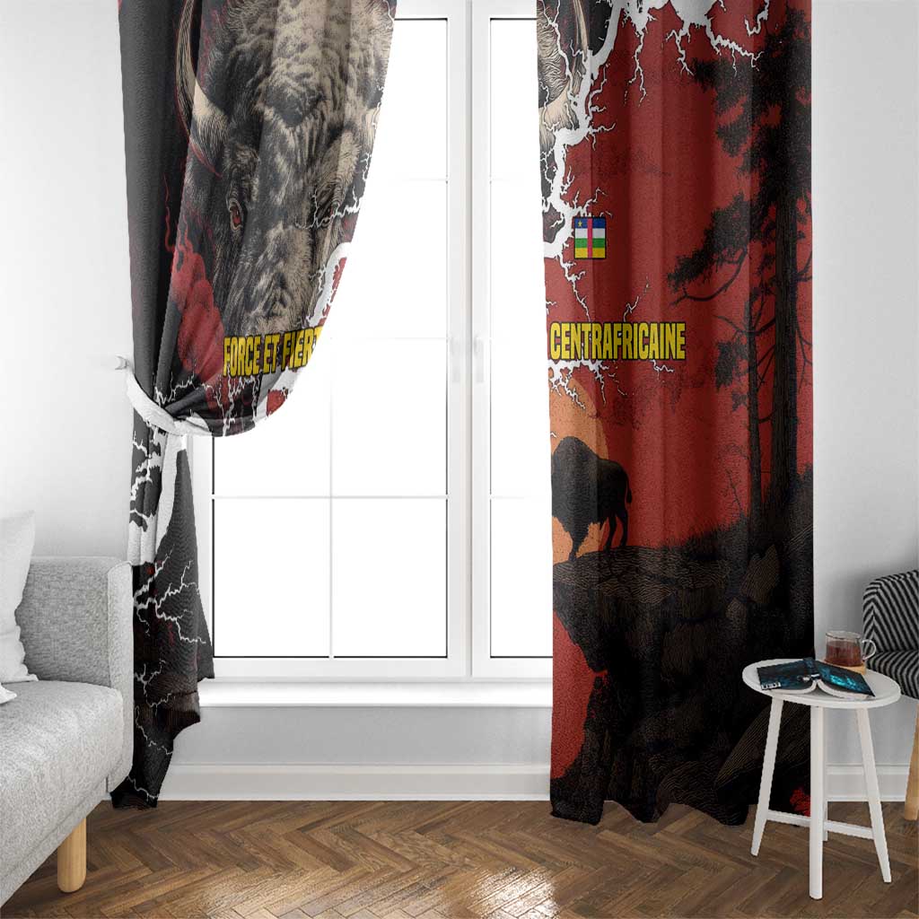 Central African Republic Window Curtain with Red Black Nature Design and Buffalo Pattern - Wonder Print Shop