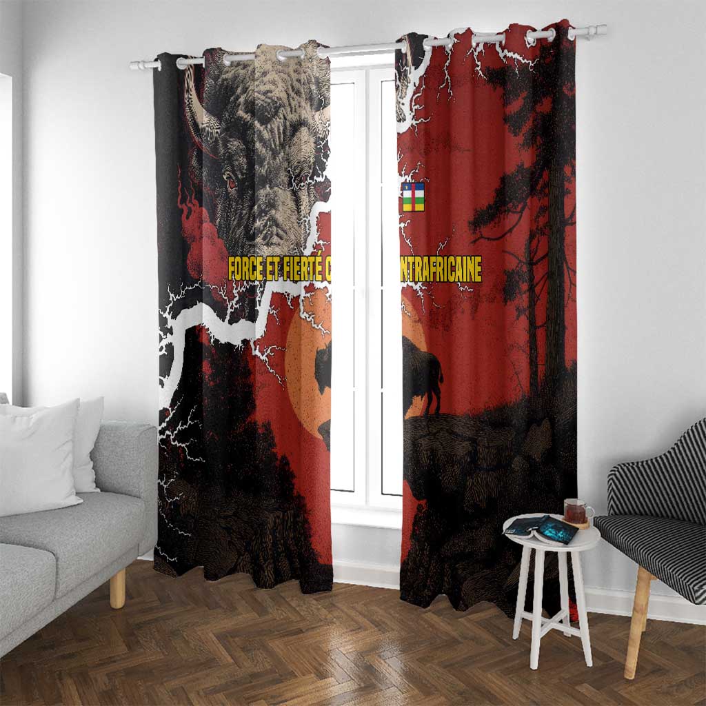 Central African Republic Window Curtain with Red Black Nature Design and Buffalo Pattern - Wonder Print Shop