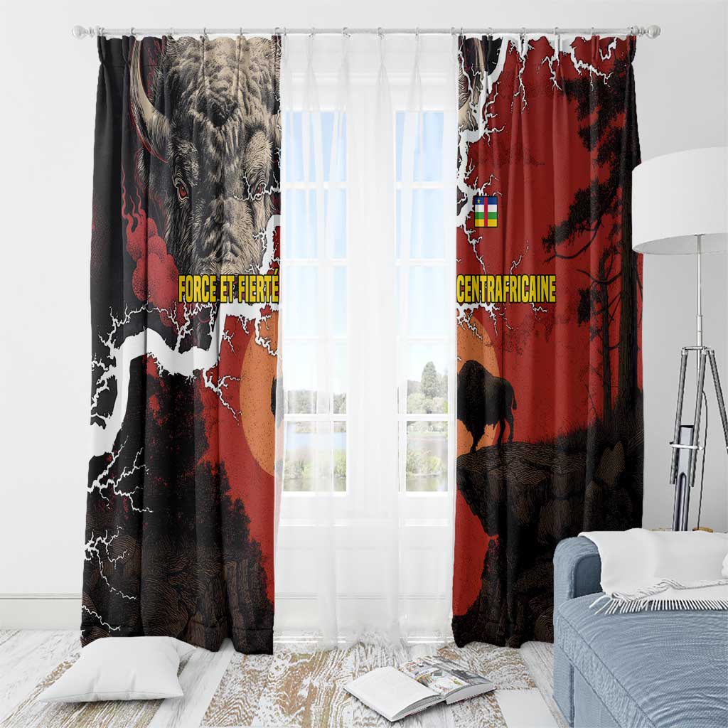 Central African Republic Window Curtain with Red Black Nature Design and Buffalo Pattern - Wonder Print Shop