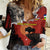 Central African Republic Women Casual Shirt with Red Black Nature Design and Buffalo Pattern - Wonder Print Shop