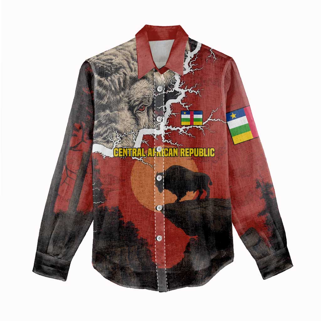 Central African Republic Women Casual Shirt with Red Black Nature Design and Buffalo Pattern - Wonder Print Shop