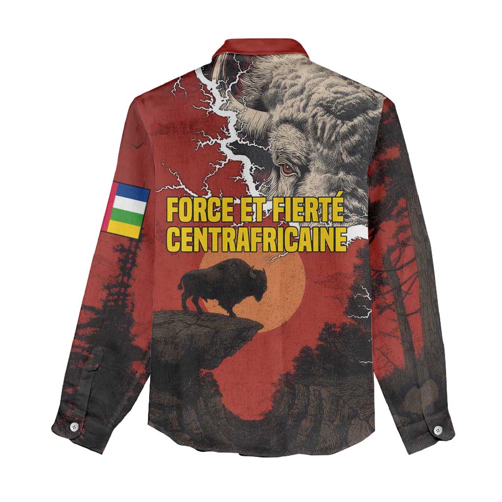 Central African Republic Women Casual Shirt with Red Black Nature Design and Buffalo Pattern - Wonder Print Shop
