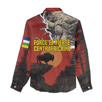 Central African Republic Women Casual Shirt with Red Black Nature Design and Buffalo Pattern - Wonder Print Shop