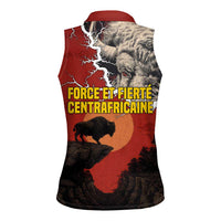 Central African Republic Women Sleeveless Polo Shirt with Red Black Nature Design and Buffalo Pattern - Wonder Print Shop