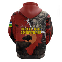 Central African Republic Zip Hoodie with Red Black Nature Design and Buffalo Pattern - Wonder Print Shop