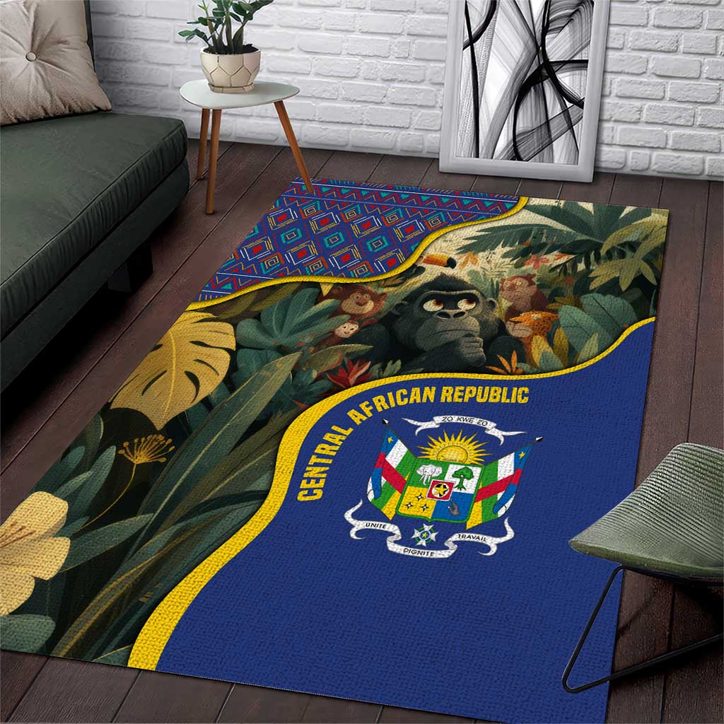Central African Republic Area Rug with Jungle Animal Design and National Emblem Pattern - Wonder Print Shop