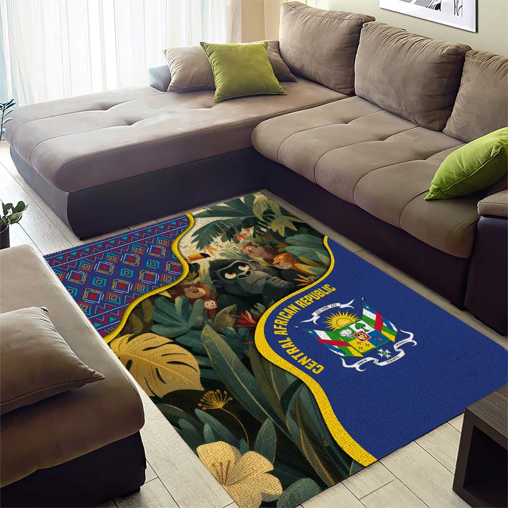 Central African Republic Area Rug with Jungle Animal Design and National Emblem Pattern - Wonder Print Shop