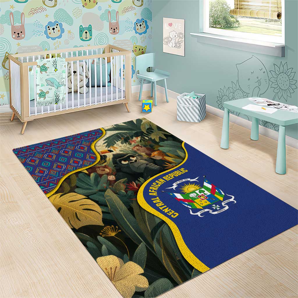 Central African Republic Area Rug with Jungle Animal Design and National Emblem Pattern - Wonder Print Shop