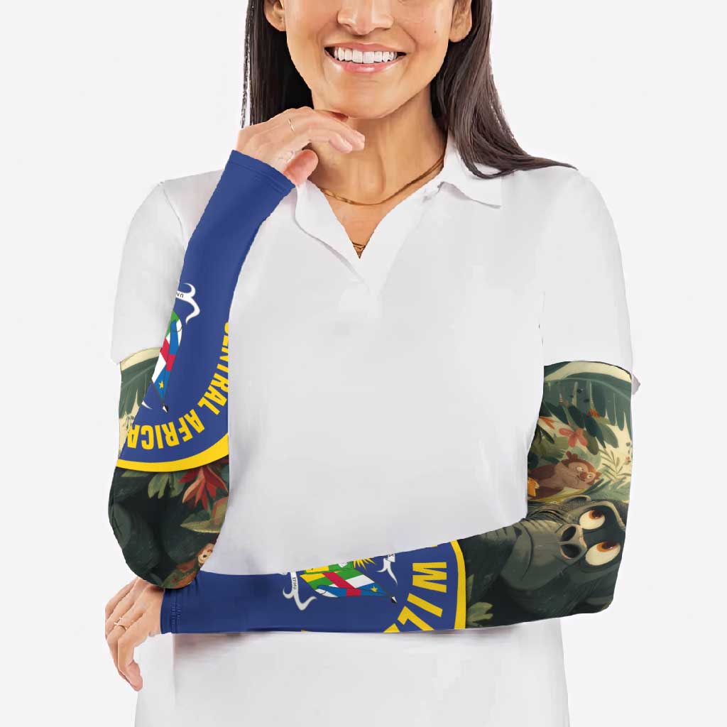 Central African Republic Arm Sleeves with Jungle Animal Design and National Emblem Pattern - Wonder Print Shop
