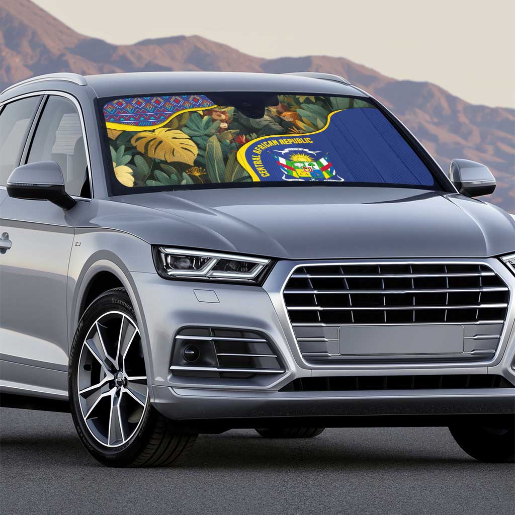 Central African Republic Auto Sun Shade with Jungle Animal Design and National Emblem Pattern - Wonder Print Shop