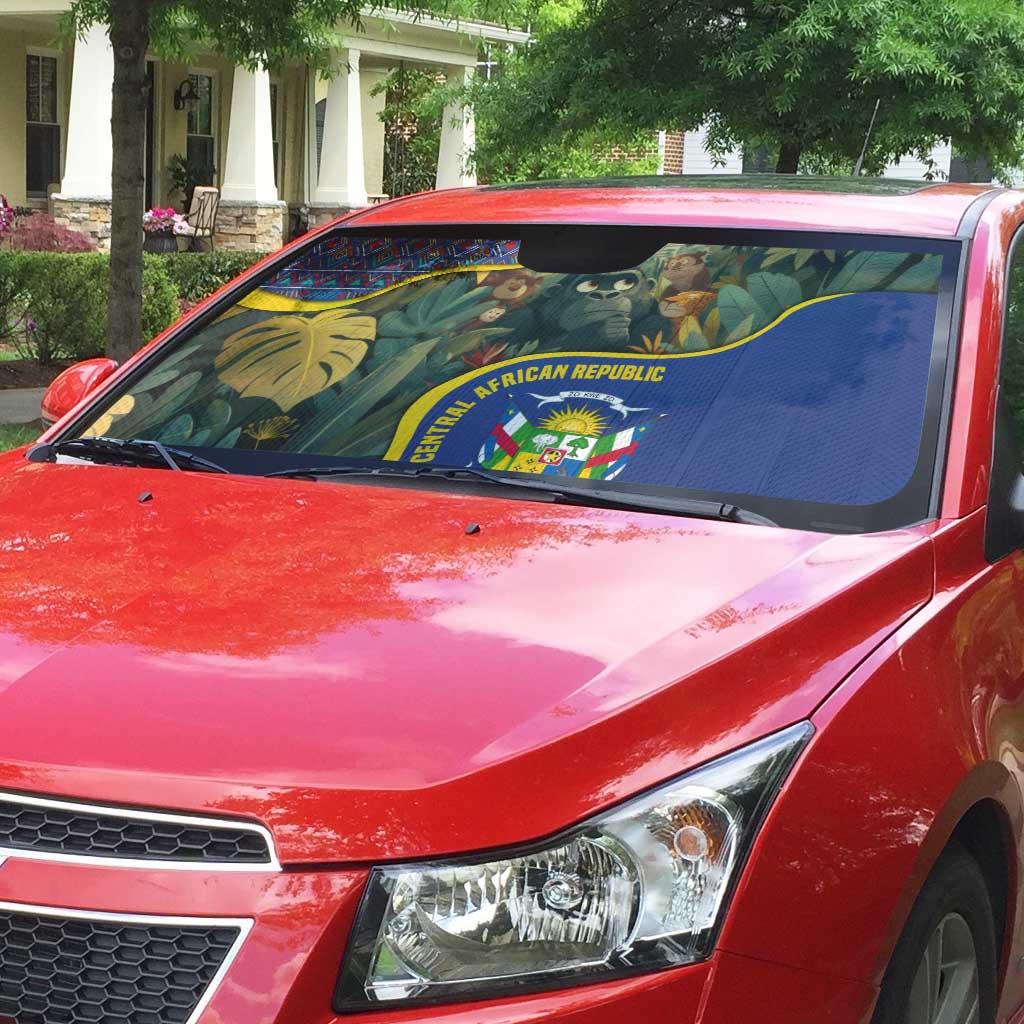 Central African Republic Auto Sun Shade with Jungle Animal Design and National Emblem Pattern - Wonder Print Shop