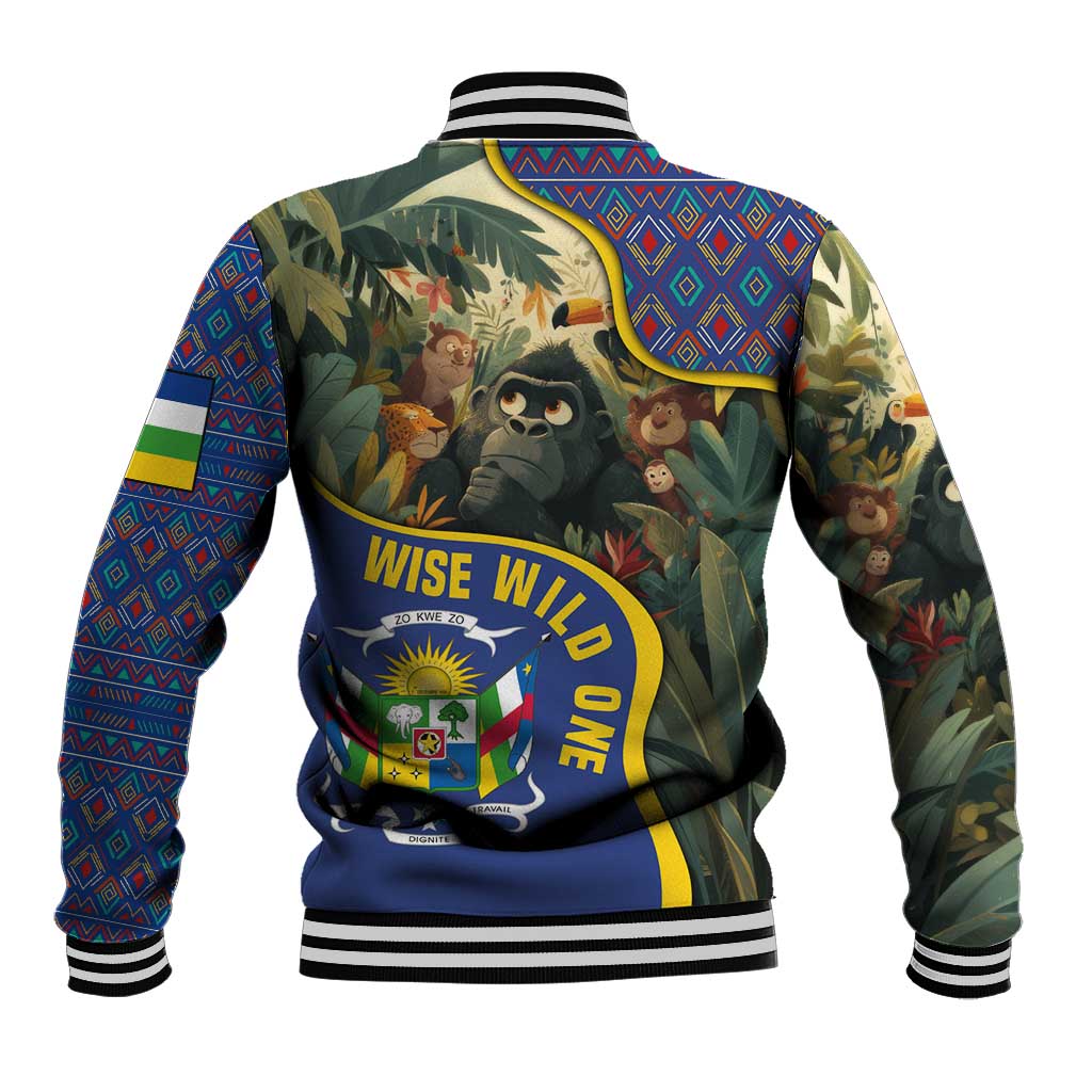Central African Republic Baseball Jacket with Jungle Animal Design and National Emblem Pattern - Wonder Print Shop