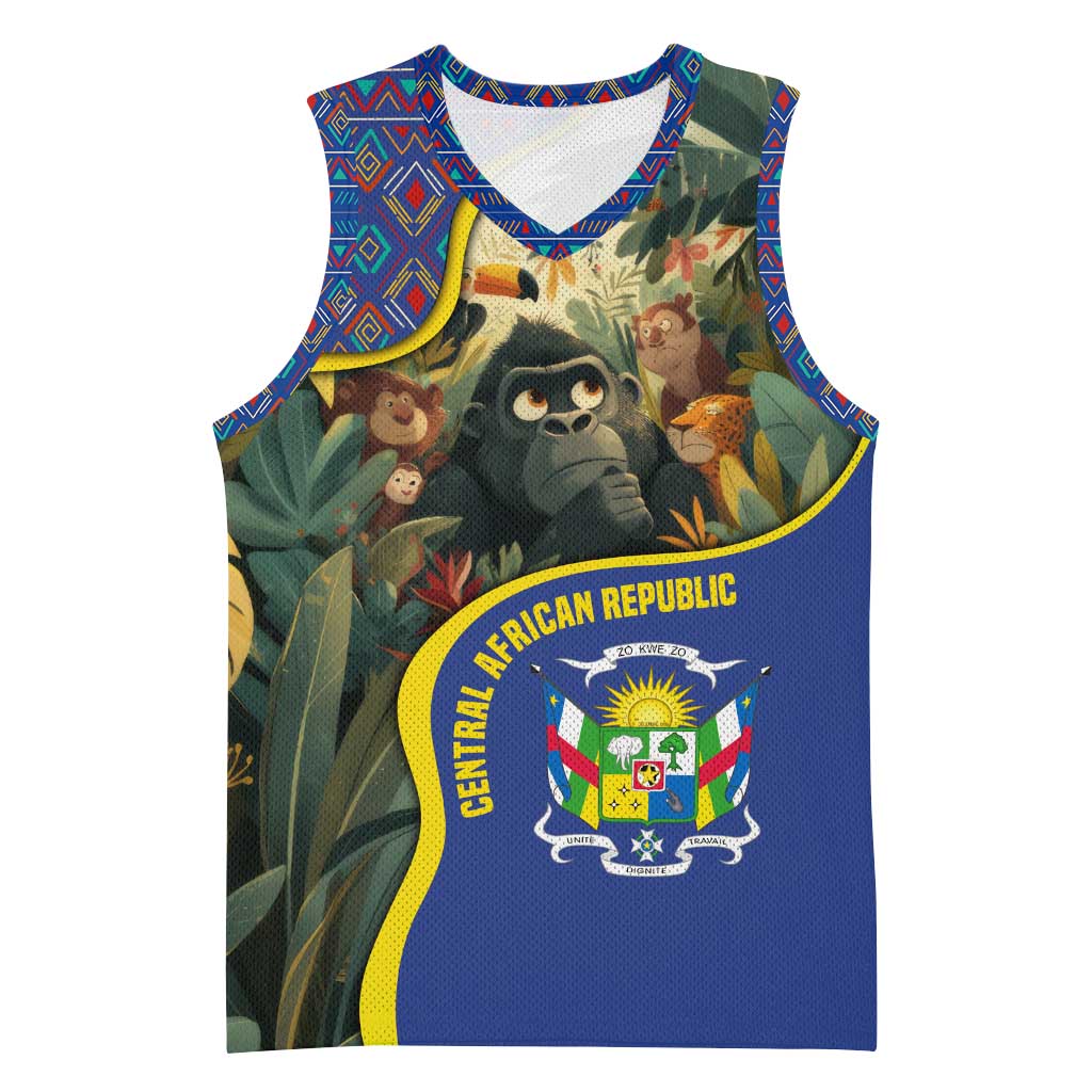 Central African Republic Basketball Jersey with Jungle Animal Design and National Emblem Pattern - Wonder Print Shop